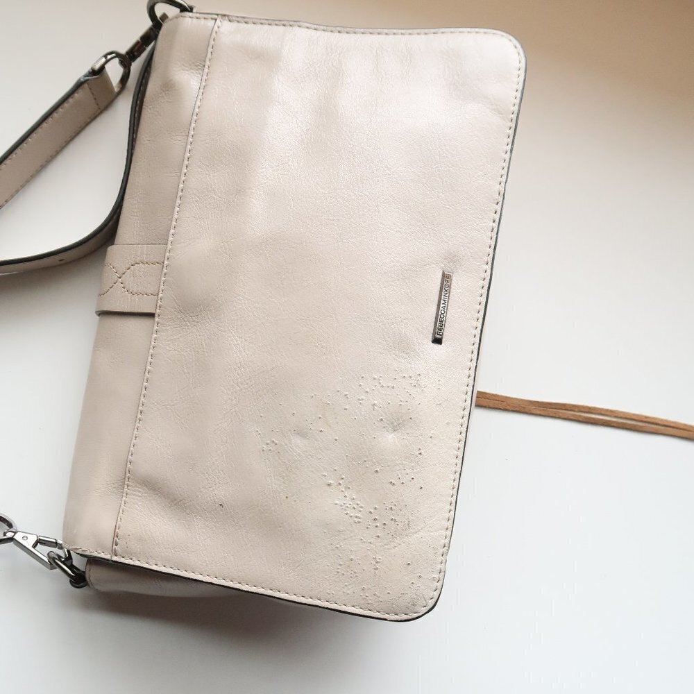 Rebecca Minkoff Beige Leather Boho Purse Shoulder Bag Crossbody Medium Size - Picture 11 of 12